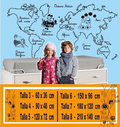 vinilos infantiles mapa mundi 1101