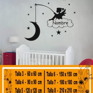 Children's wall stickers girl sitting on the cloud fishing for stars