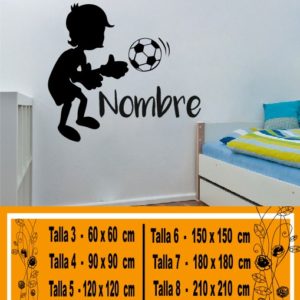 Vinilos decorativos infantiles futbolista con pelota y nombre