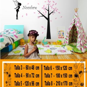 Children's wall stickers tree with leaves fairy name