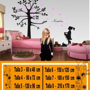 Kids wall stickers tree with girl catching butterflies