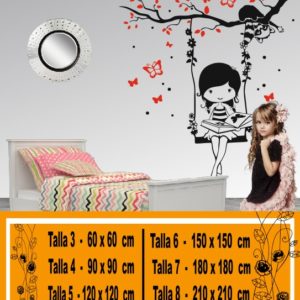 Kids wall stickers girl reading on the swing